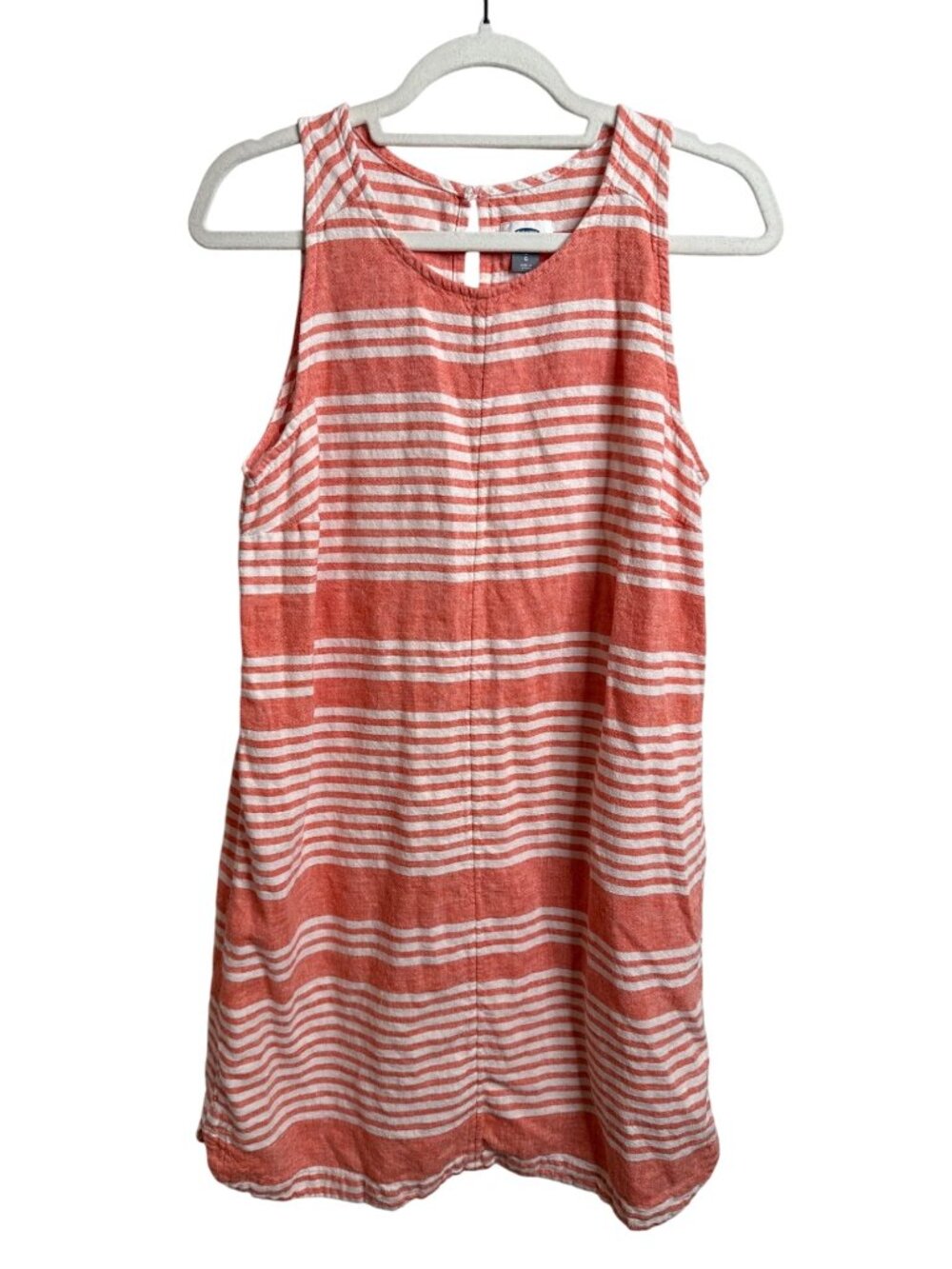 Old Navy Pink White Stripe Tank Dress Large Linen Blend Sleeveless